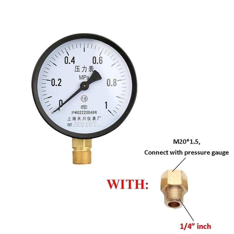 Universal Pressure Gauge 100mm Dial M20 1 5 Thread 0 1 6 Mpa With 1 4 Adapter - Image 2